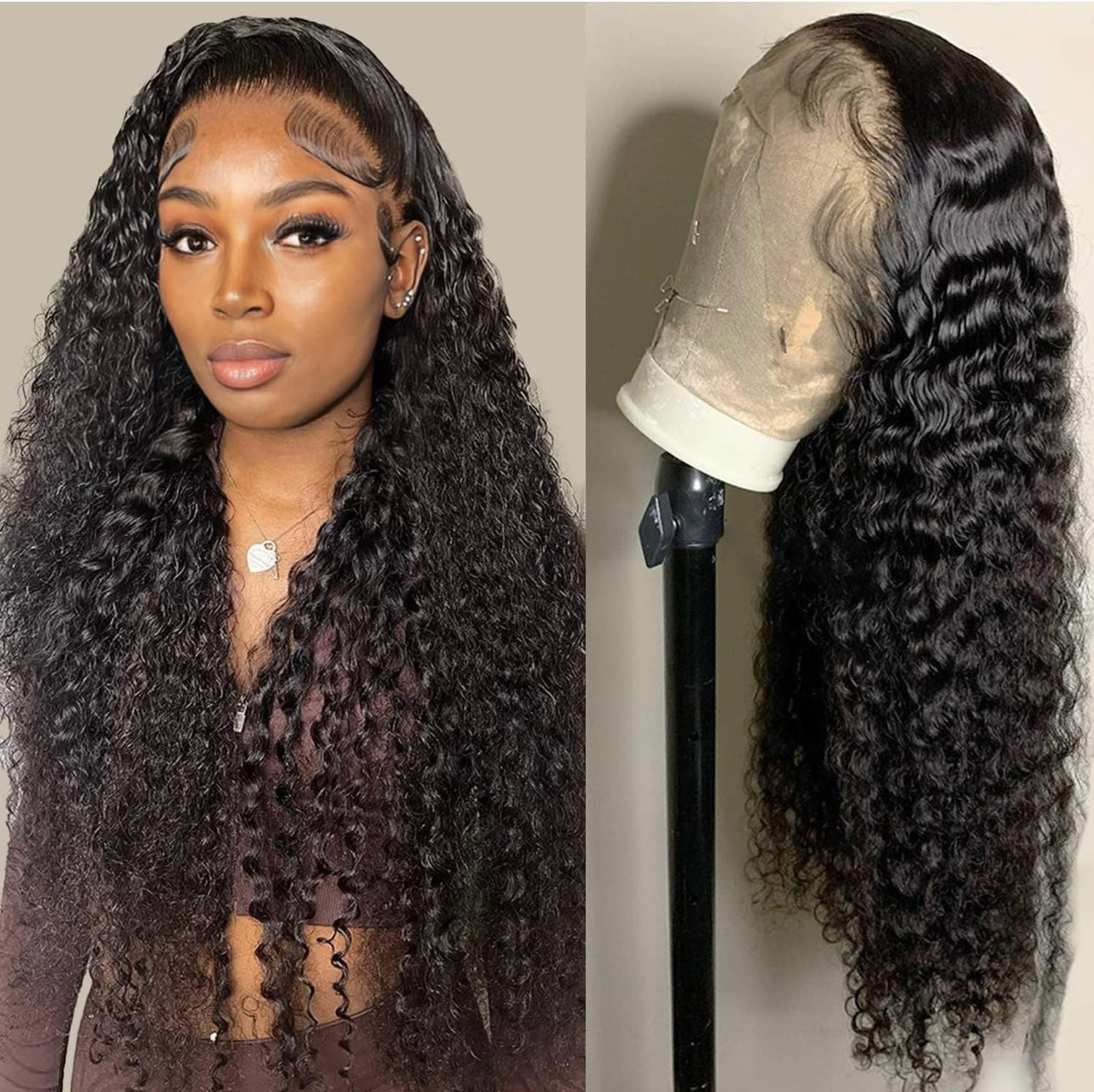 13x4 Deep Wave HD Transparent Lace Front Wig Human Hair 200% Density Pre Plucked with Baby Hair Natural Color