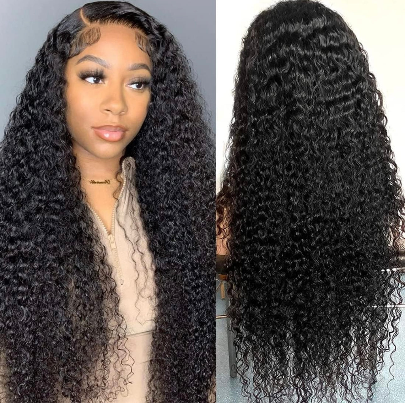 13x4 Deep Wave HD Transparent Lace Front Wig Human Hair 200% Density Pre Plucked with Baby Hair Natural Color
