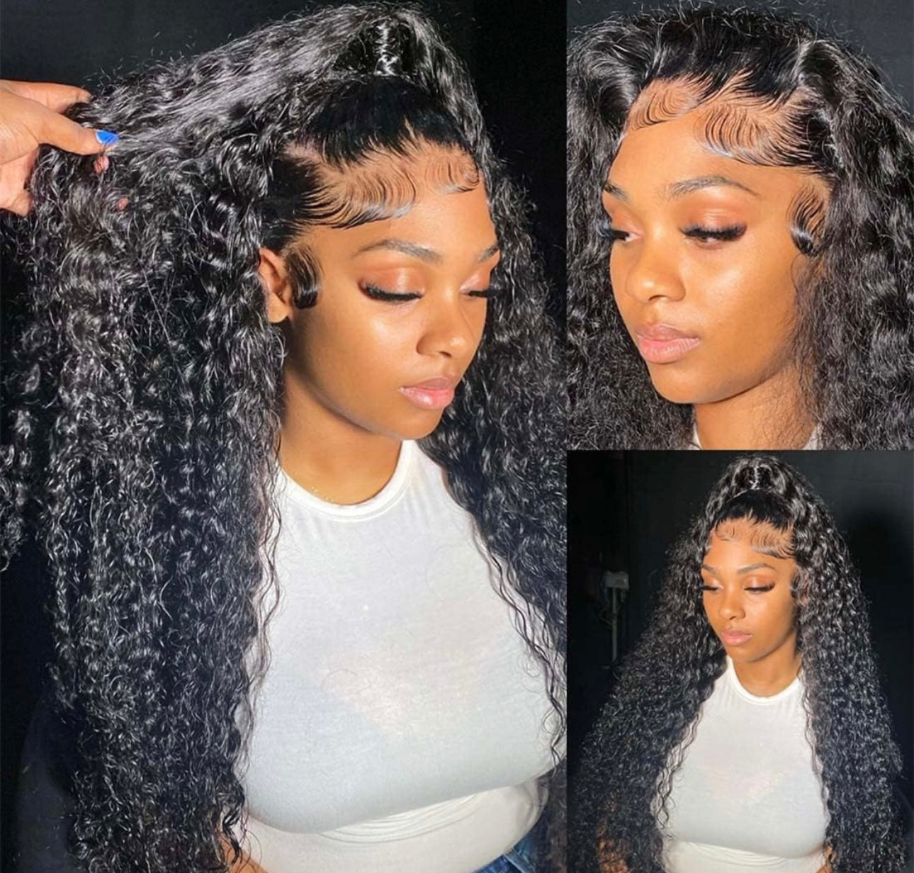13x4 Deep Wave HD Transparent Lace Front Wig Human Hair 200% Density Pre Plucked with Baby Hair Natural Color
