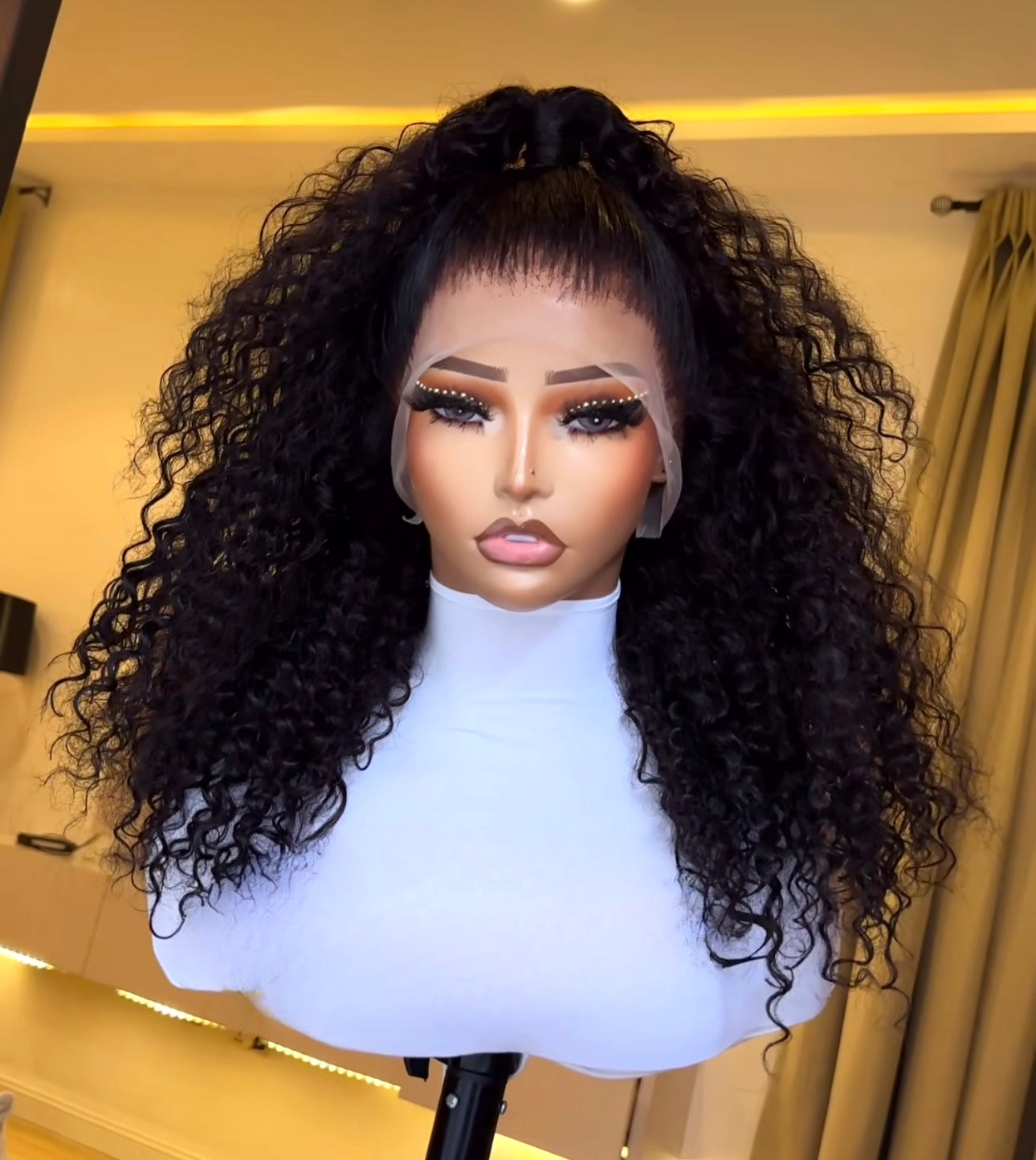13x4 Deep Wave HD Transparent Lace Front Wig Human Hair 200% Density Pre Plucked with Baby Hair Natural Color