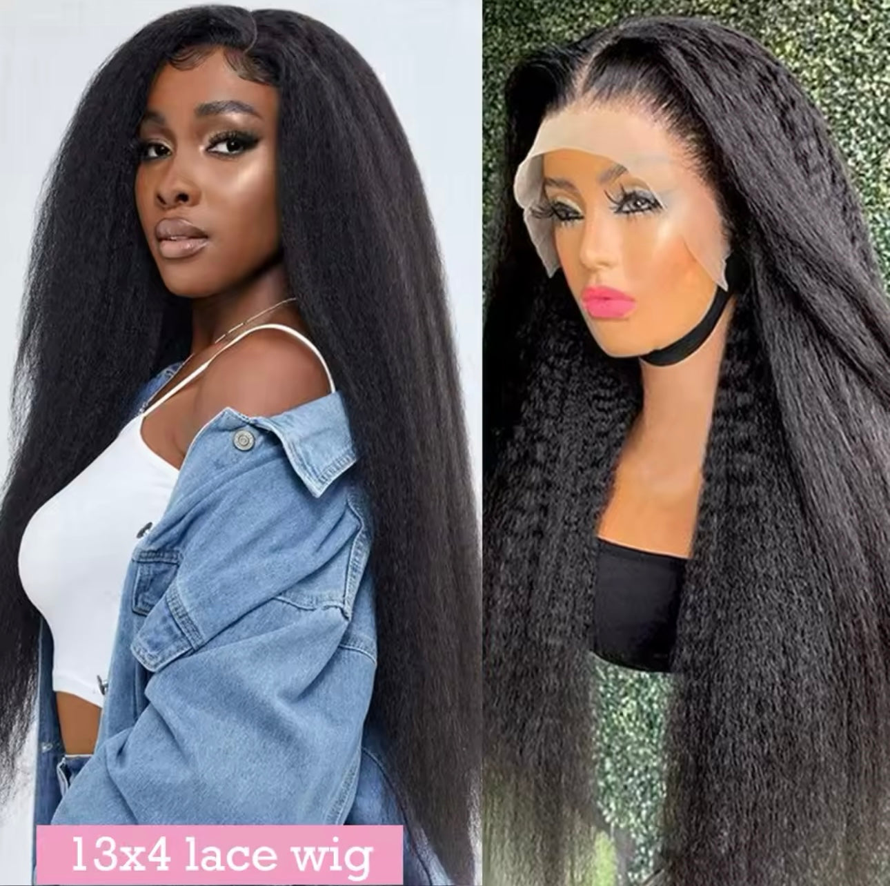 250 Density Kinky Straight Yaki Human Hair Wig, 13x4 Preplucked Lace Frontal
