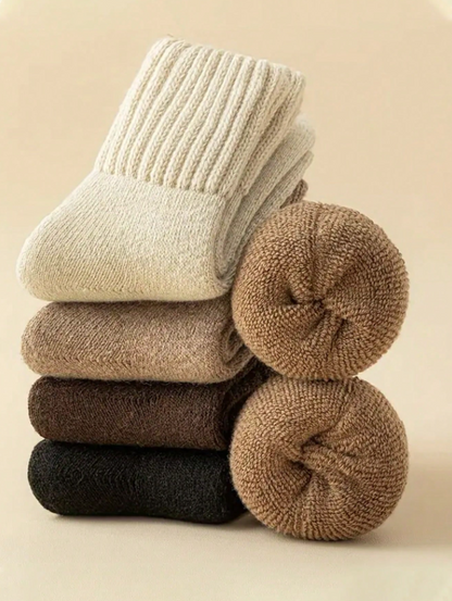 5 Pairs Kids Warm Fleece Soft Comfortable Long Tube Socks, Suitable For Daily Wear And Pairing With Snow Boots, Autumn/Winter