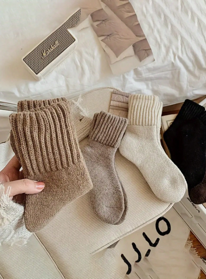 5 Pairs Kids Warm Fleece Soft Comfortable Long Tube Socks, Suitable For Daily Wear And Pairing With Snow Boots, Autumn/Winter