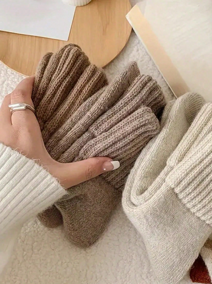 5 Pairs Kids Warm Fleece Soft Comfortable Long Tube Socks, Suitable For Daily Wear And Pairing With Snow Boots, Autumn/Winter