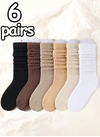 6 Pairs Kids' Christmas Solid Color Knitted High Knee Socks For Autumn And Winter, Warm Leggings For Everyday Leisure