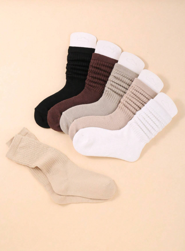 6 Pairs Kids' Christmas Solid Color Knitted High Knee Socks For Autumn And Winter, Warm Leggings For Everyday Leisure