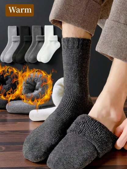 1/4 Pairs Thick Warm Socks For Men, Thermal Lined, Ankle/Mid-Calf Length, Comfortable & Soft, Suitable For Casual, Business, Indoor Wear In Cold Winter Seasons Down To -5°C