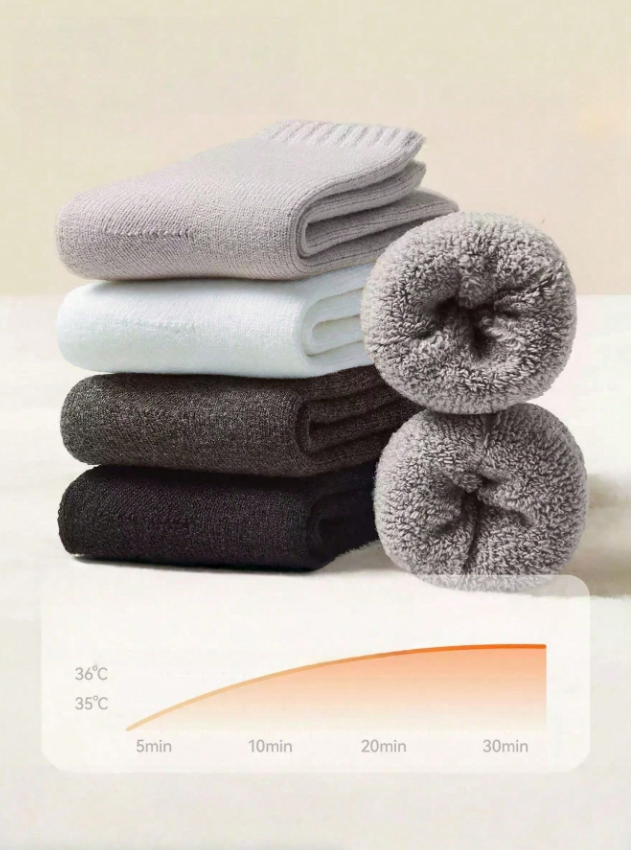 1/4 Pairs Thick Warm Socks For Men, Thermal Lined, Ankle/Mid-Calf Length, Comfortable & Soft, Suitable For Casual, Business, Indoor Wear In Cold Winter Seasons Down To -5°C