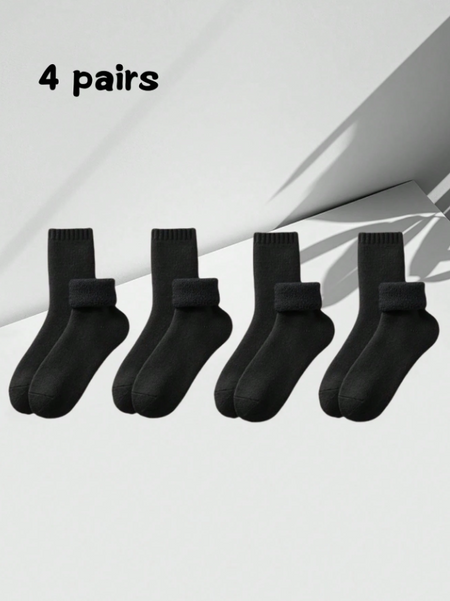 1/4 Pairs Thick Warm Socks For Men, Thermal Lined, Ankle/Mid-Calf Length, Comfortable & Soft, Suitable For Casual, Business, Indoor Wear In Cold Winter Seasons Down To -5°C