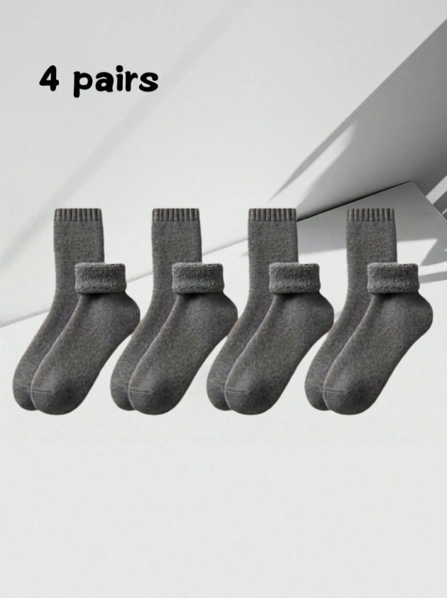 1/4 Pairs Thick Warm Socks For Men, Thermal Lined, Ankle/Mid-Calf Length, Comfortable & Soft, Suitable For Casual, Business, Indoor Wear In Cold Winter Seasons Down To -5°C