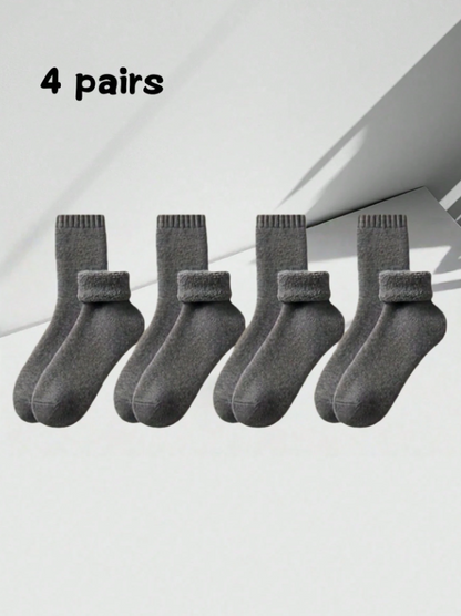 1/4 Pairs Thick Warm Socks For Men, Thermal Lined, Ankle/Mid-Calf Length, Comfortable & Soft, Suitable For Casual, Business, Indoor Wear In Cold Winter Seasons Down To -5°C