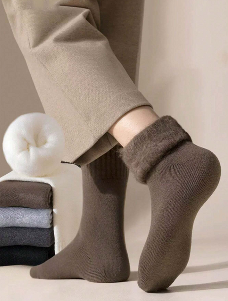 1/3/5 Pairs Men's Plush Thermal Socks, Thick & Soft For Hiking Boots In Cold Weather, Black & White Socks For Winter