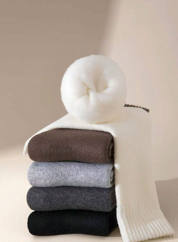 1/3/5 Pairs Men's Plush Thermal Socks, Thick & Soft For Hiking Boots In Cold Weather, Black & White Socks For Winter