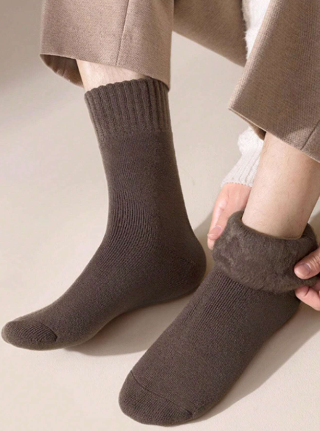 1/3/5 Pairs Men's Plush Thermal Socks, Thick & Soft For Hiking Boots In Cold Weather, Black & White Socks For Winter