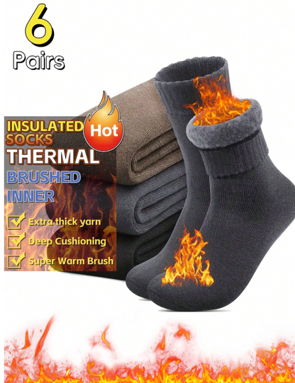 1/3/6 Pairs Men's Fleece Lined Socks, Thick Warm Hiking Boot Socks, Soft & Comfortable, Suitable For Cold Weather, Long Socks, Winter, Black