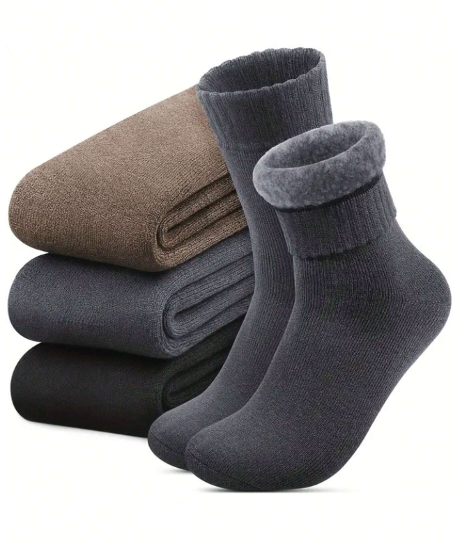 1/3/6 Pairs Men's Fleece Lined Socks, Thick Warm Hiking Boot Socks, Soft & Comfortable, Suitable For Cold Weather, Long Socks, Winter, Black