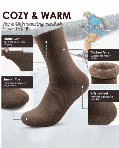 1/3/6 Pairs Men's Fleece Lined Socks, Thick Warm Hiking Boot Socks, Soft & Comfortable, Suitable For Cold Weather, Long Socks, Winter, Black