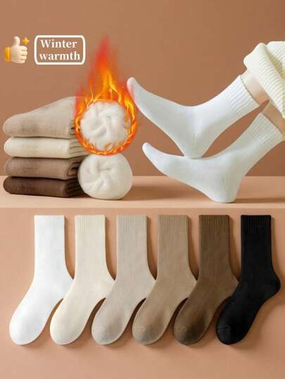 4pairs Women Warm Socks Thick Thermal Terry Socks For Winter Crew Socks