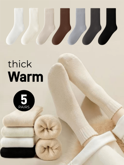 4pairs Women Warm Socks Thick Thermal Terry Socks For Winter Crew Socks